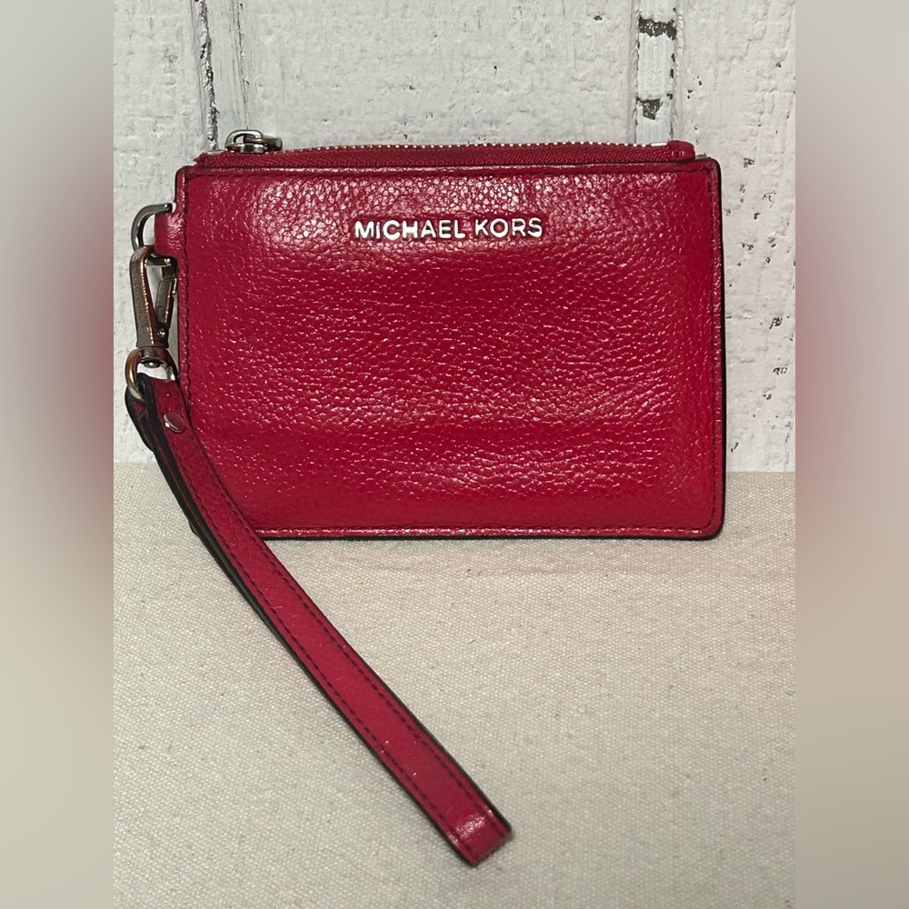Michael Kors Small Leather Coin Purse With Wristlet Strap  Jet Set Crimson